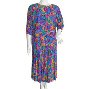 Vintage Skirt Set, OS (110-200lb), Picasso-esque Print, 2pc, Top/Skirt